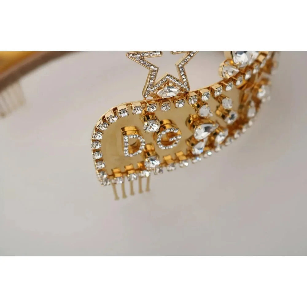 Dolce & Gabbana Gold Crystal Star STRASS Crown Logo Tiara Diadem Womens - Picture 7 of 9